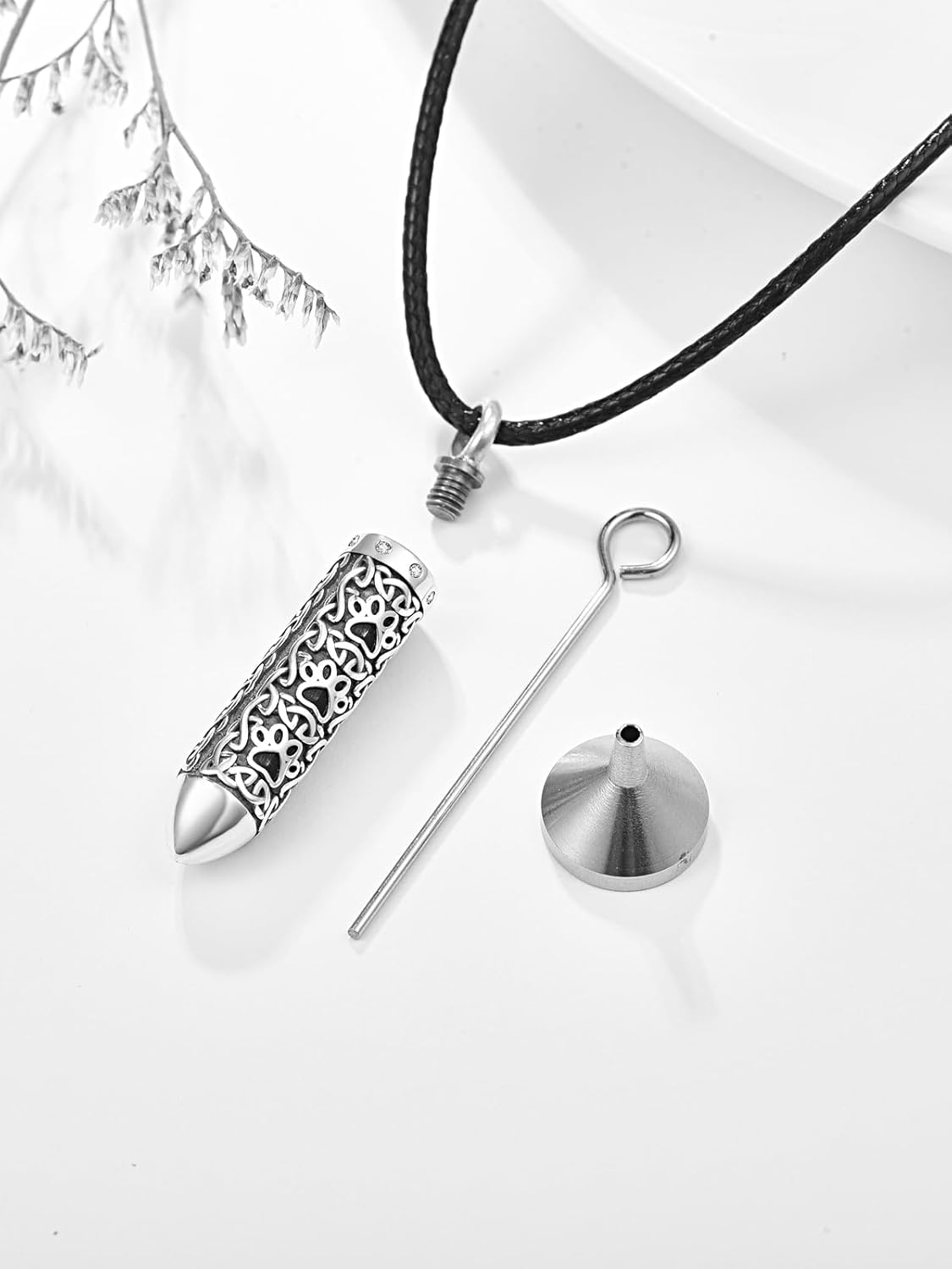 Dreamboat Pet Crematian Urn Necklace for Dog Cat Ashes 925 Sterling Silver Paw Print Keepsake Pendant Jewelry Gifts for Women Men
