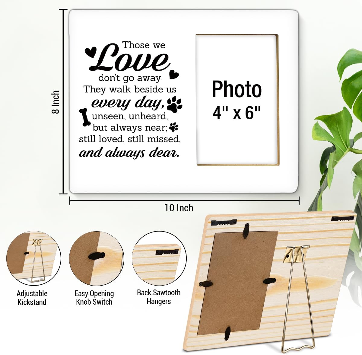 Pet Memorial Gift for Dogs Photo Frame, Sympathy Gifts for Loss of Loved Pet, Dog Bereavement Gifts, Cat Remembrance Gift Wooden Picture Frames, Photo 4 x 6 Inches