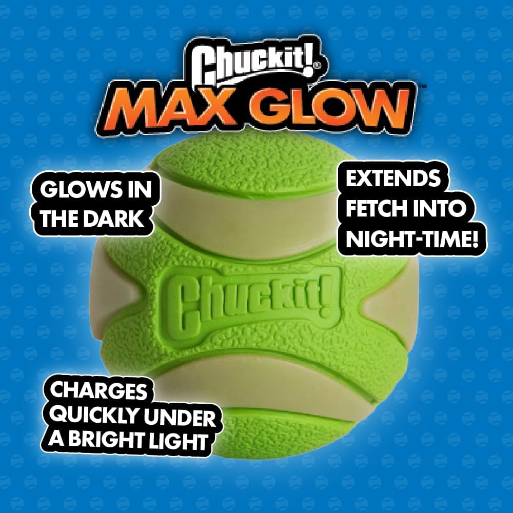 Chuckit! Glow in the Dark Bouncy Balls - Ball for Dogs, Chuckit Dog Toy, Max Glow Balls - Extra-Large, 3.5 Inch, Pack of 1