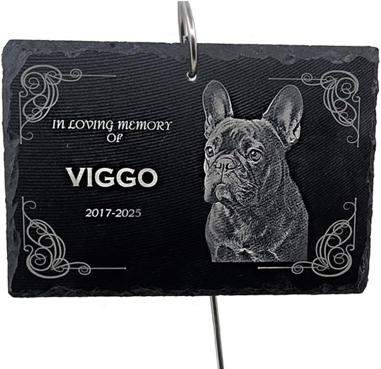 lemuria Outdoor Pet Memorial Plaque with Garden Stake Dog Grave Marker or Cat Headstone Personalized Slate Memorial Stone for Pets Weatherproof Rainbow Bridge for Yard or Cemetery (6x4 inches)