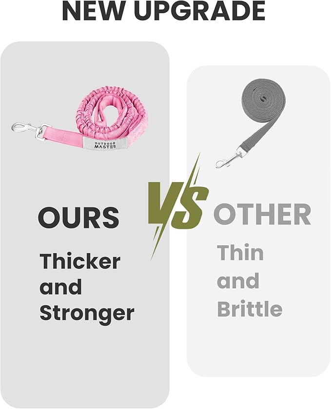 OutdoorMaster Bungee Dog Leash, Heavy Duty Dog Leash with Shock Absorption, 2 Padded Handles Training Leash, Improved Dog Safety and Comfort (Pink, 4FT)