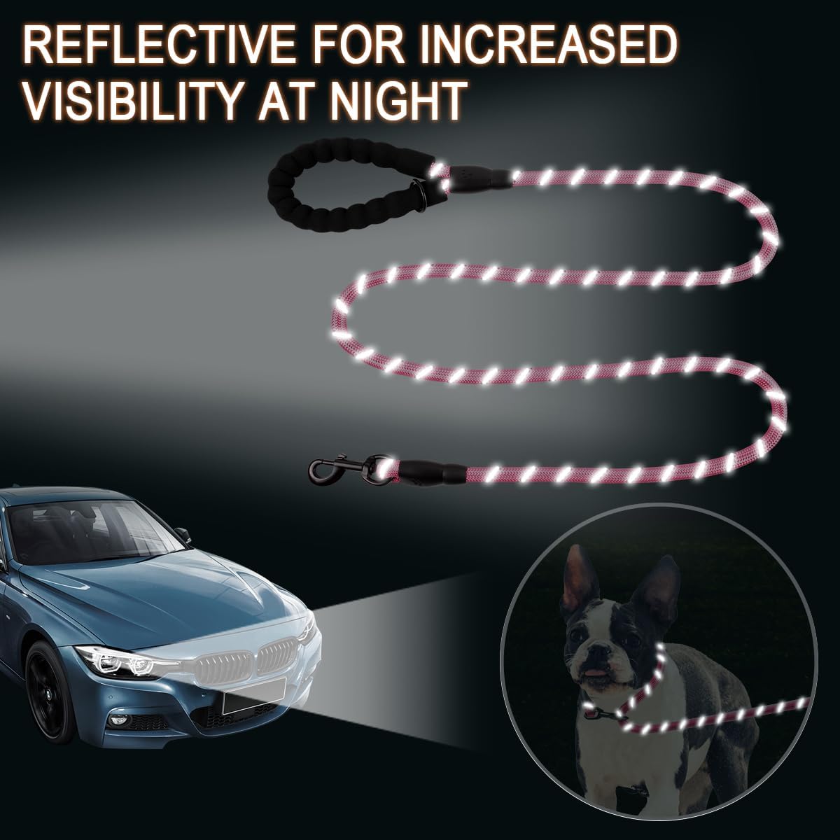 BARKBAY Dog Leashes for Large Dogs Heavy Duty Dog Leash 4/5/6 FT with Comfortable Padded Handle and Highly Reflective Threads for Medium Large Dogs Walking Training Running (6FT-1/2'',Pink)