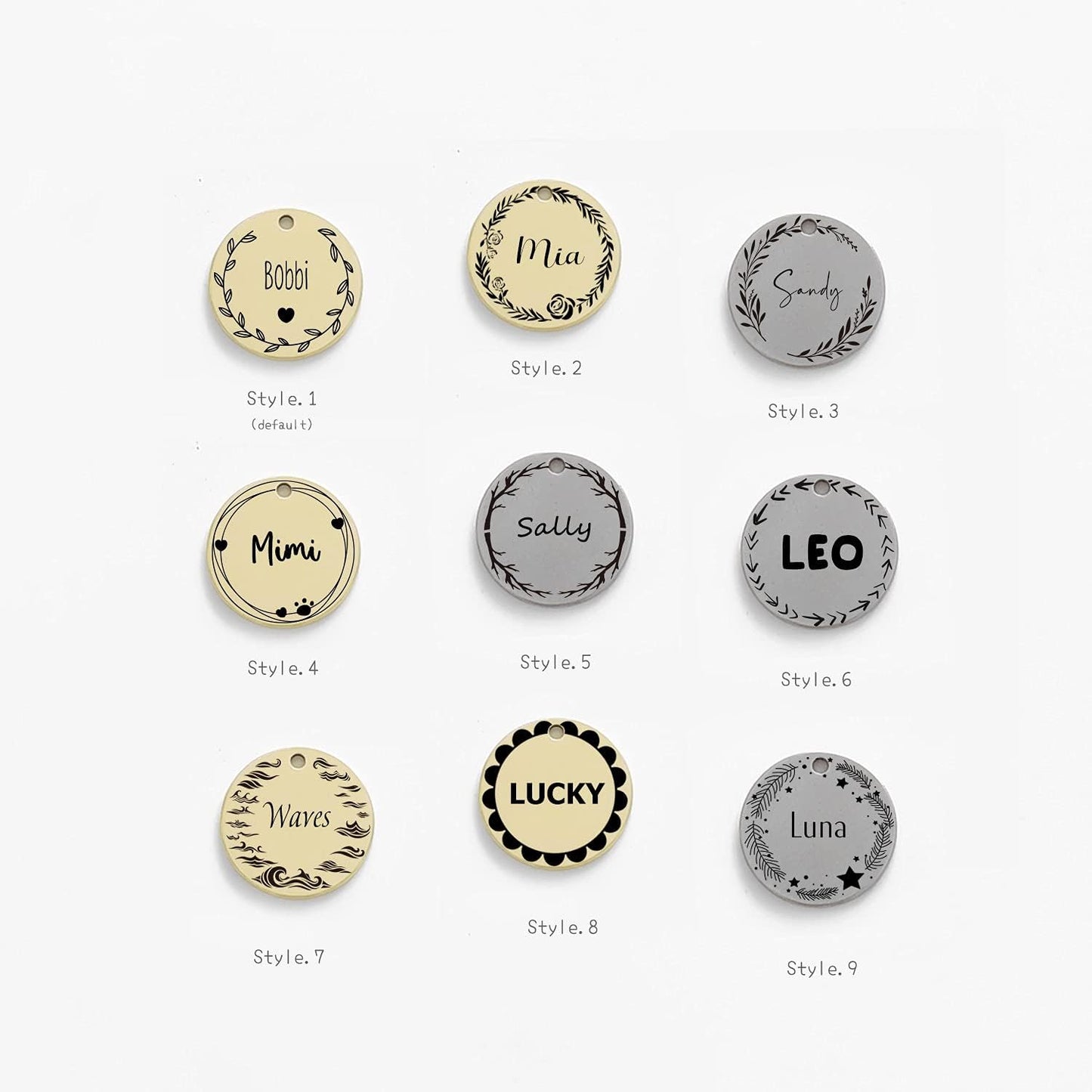 Cat Dog ID Tags Personalized 9 Corolla Styles Flower Wreath to Choose for Medium Pets Collar Accessories Shiny Brass Copper Engraved Custom on Both Side