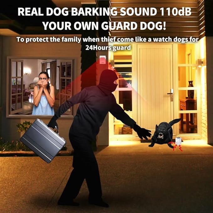 Barking Dog Motion Sensor-Pir Human Body Dog Barking Alarm Realistic Wireless Loud 1000Ft Door Chimes Home Security 1 Receiver 1 Motion Dectector Driveway Alarm Kit…