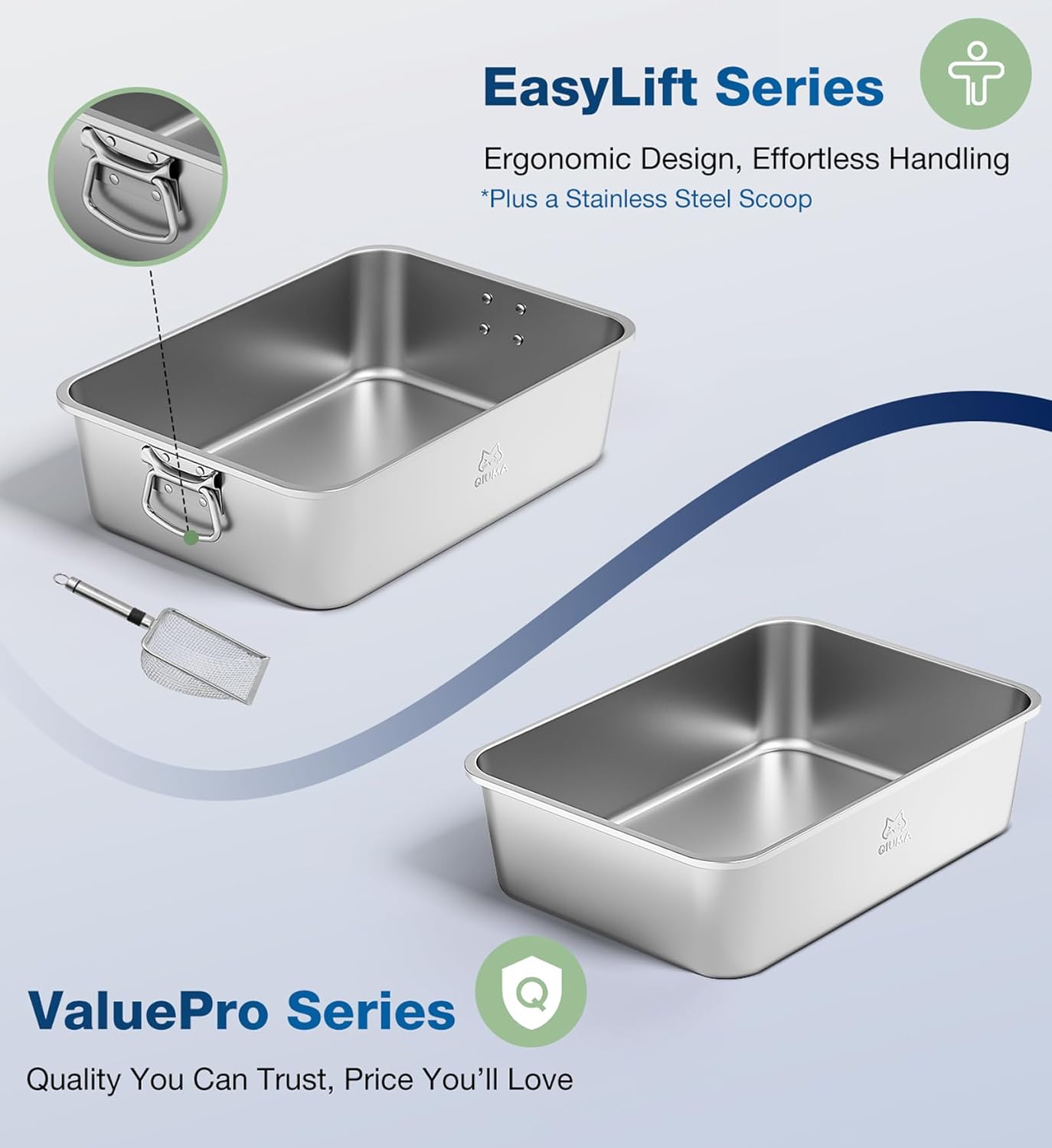 Jumbo Stainless Steel Cat Litter Box, 27.5"×19.6"×7.8", XXL Metal Litter Pan with High Sides, Odor-Free, Non-Stick, Easy to Clean, Ideal for Extra-Large Cats & Multi-Cat Households