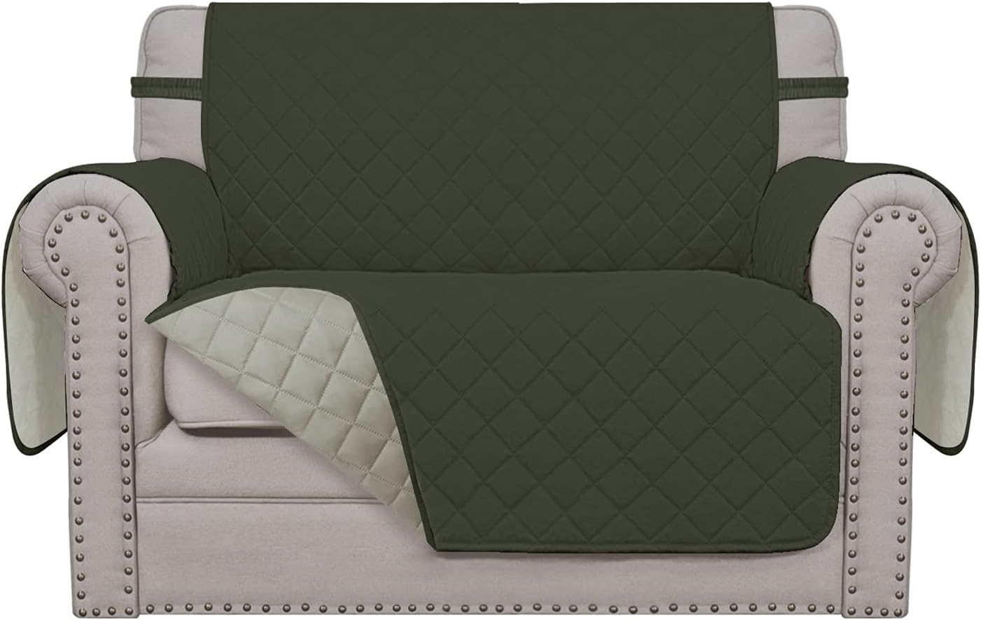 Easy-Going Oversized Chair Sofa Slipcover Reversible Sofa Cover Water Resistant Couch Cover Furniture Protector Cover with Elastic Straps for Pets Dog (Oversized Chair, Army Green/Beige)