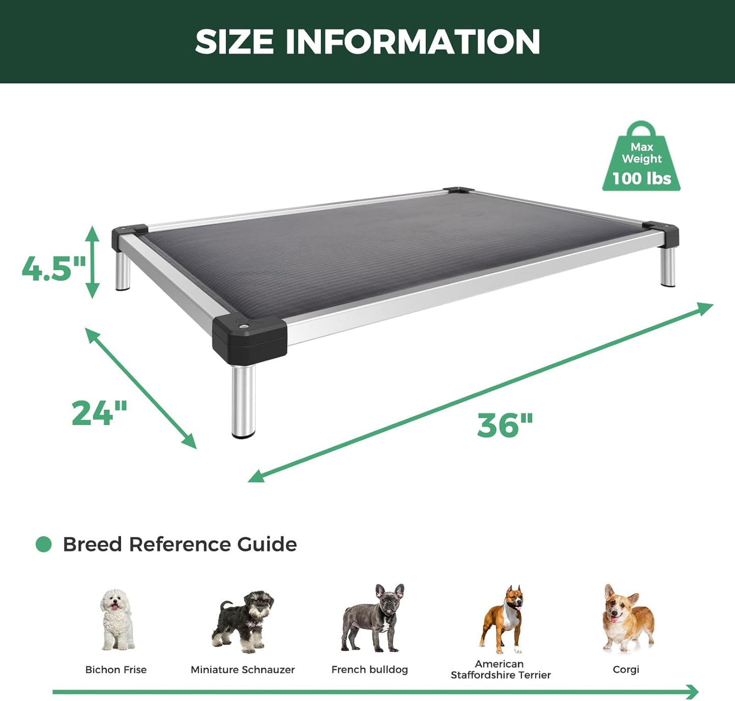 FXW TitanNest Chew-Proof Elevated Dog Bed, Raised Cot for Indoor/Outdoor/Camping Use, Durable & Washable Padded Pet Bed for Small Dogs, 36.0" L x 24.0" W x 4.5" H, Gray