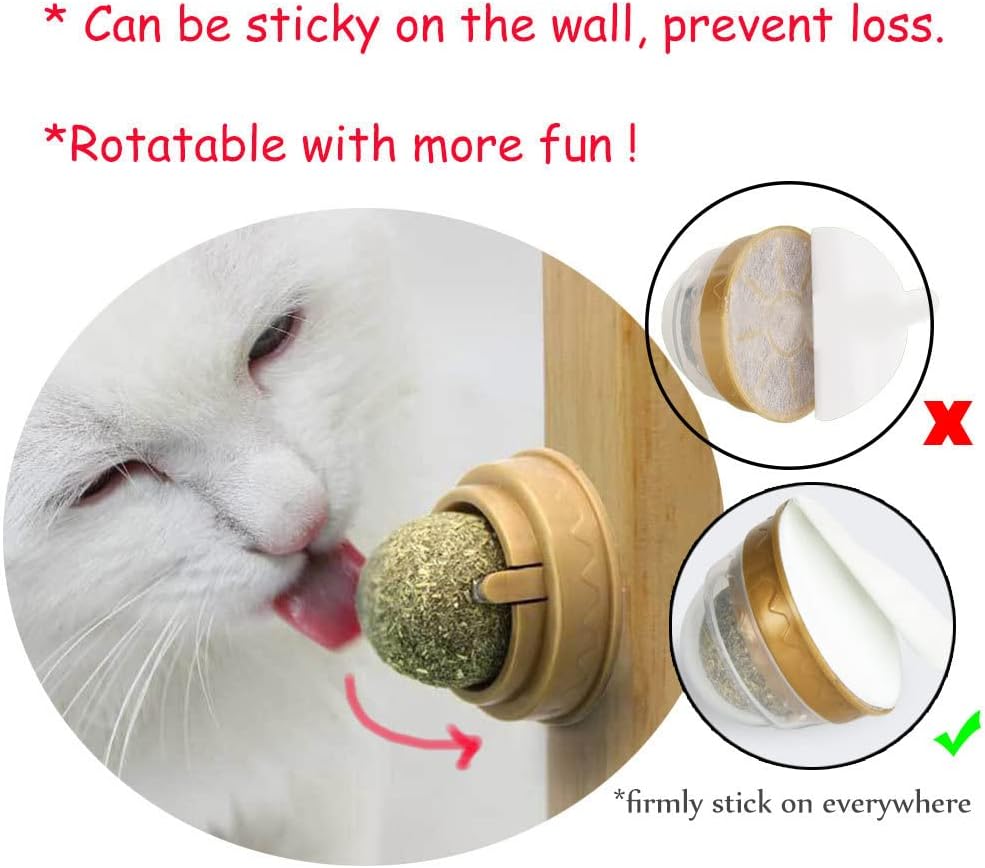 Oncpcare 4 Pcs Rotating Sticky Catnip Ball – Edible Lick-and-Chew Cat Toy Edible Lick & Chew Dental Care Snacks Made with Natural Catmint Suitable for All Cat Breeds