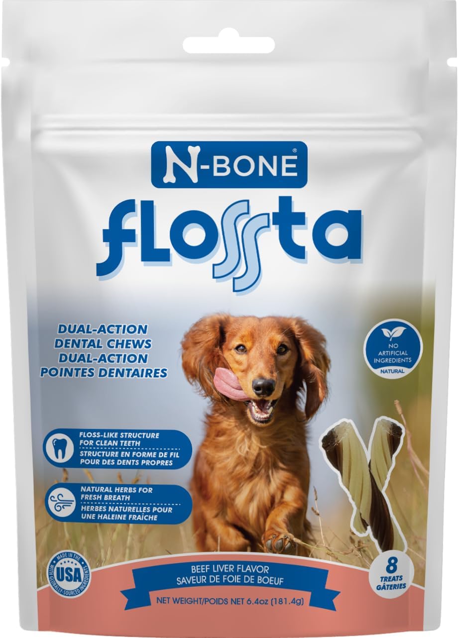 N-Bone FLOSSta Dual Action Dental Chews Beef Liver Flavor, 6.4-oz Bag