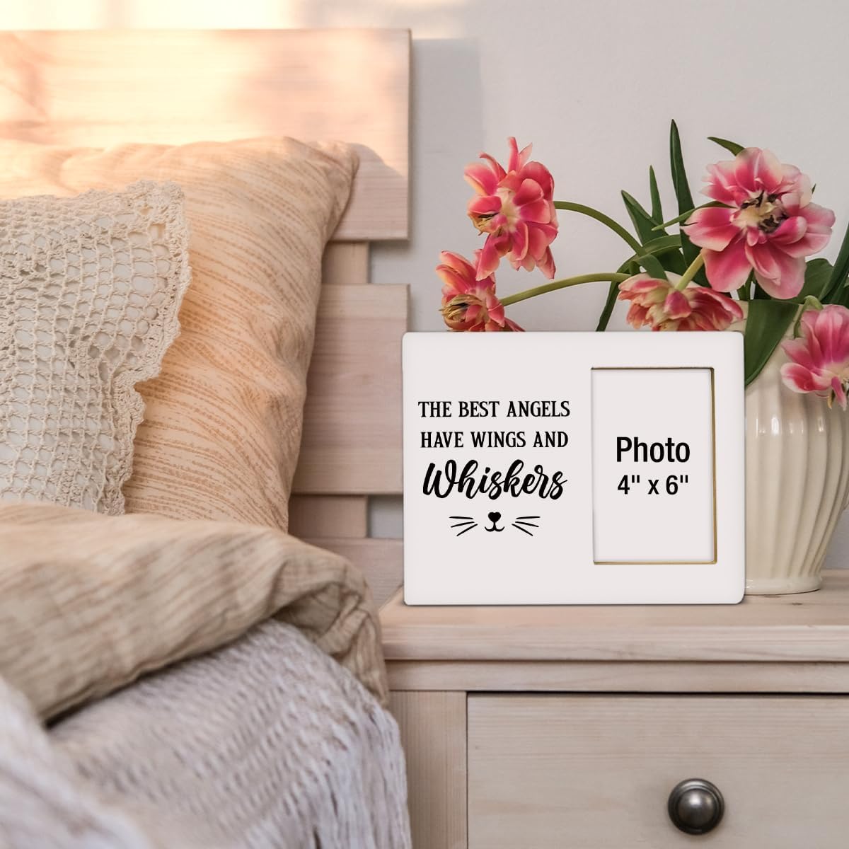 Cat Memorial Gifts for Loss of Cat Photo Frame, Pet Memorial Gifts for Cats, Grief Gift for Women, Pet Passing Away Remembrance Presents Wooden Picture Frames, Photo 4 x 6 Inches