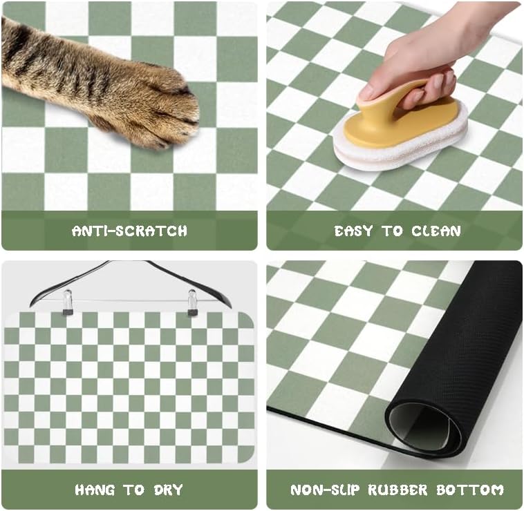 Dog Food Mats for Floors Waterproof, Pet Water Bowl Mats Pet Feeding Absorbent Placemats Plaid 17 * 30 inch