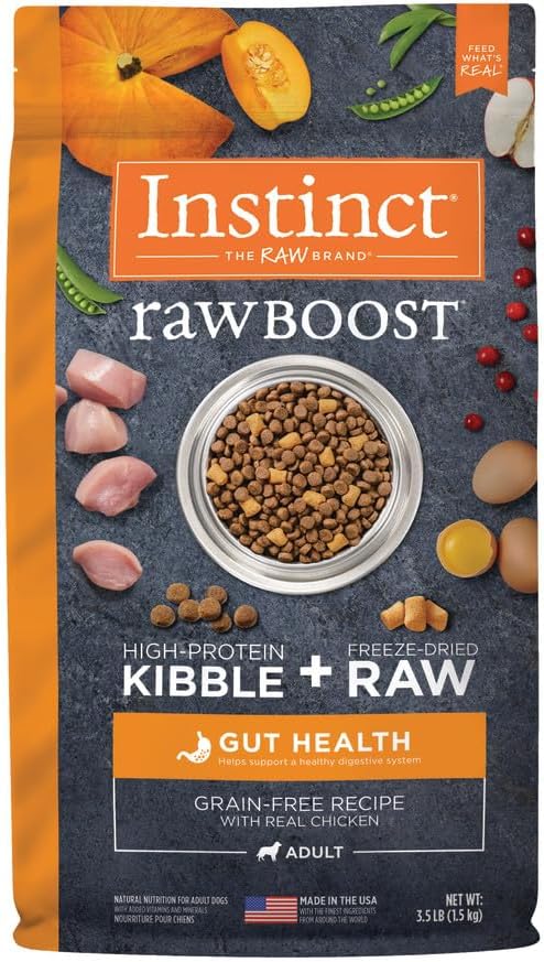 Instinct Raw Boost Gut Health, Natural Dry Dog Food with Freeze Dried Pieces, Grain Free Recipe - Real Chicken, 3.5 lb. Bag