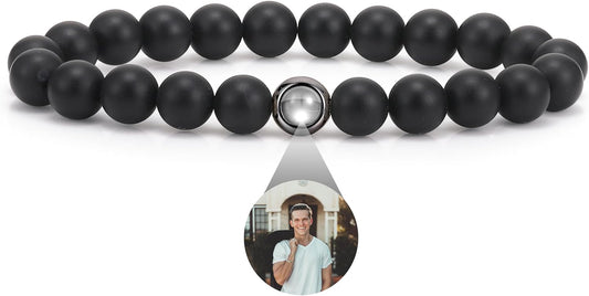 EMIRISTIC Custom Photo Bracelet - Personalized Picture Natural Stone Cuban Chain Bracelet - Any Special Day Gifts