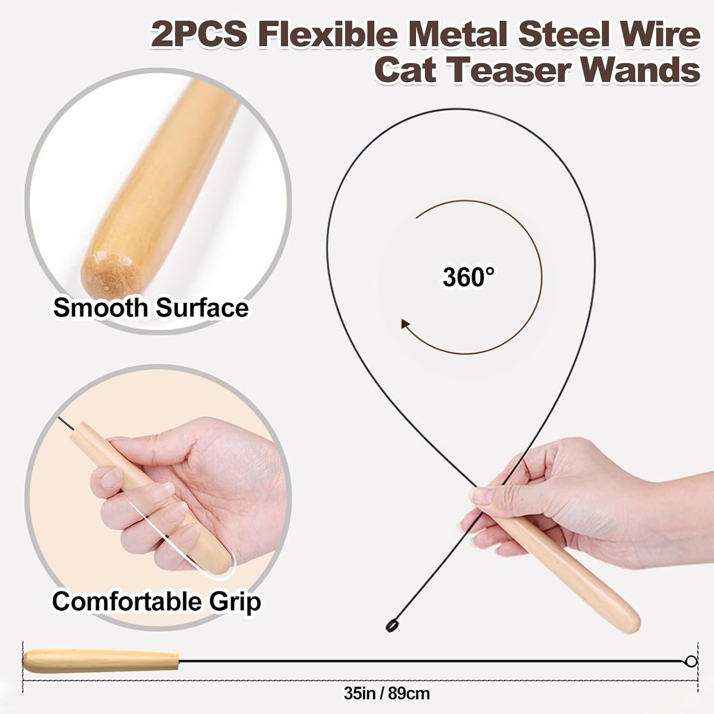 Kingtree Cat Teaser Wand Toys, 8 Pack Feather Wand Cat Toy Set with 6Pcs Insects Feather Refills & 2Pcs Flexible Steel Wire Teaser Wands, Interactive Pet Feather Toys for Play Chase Exercise