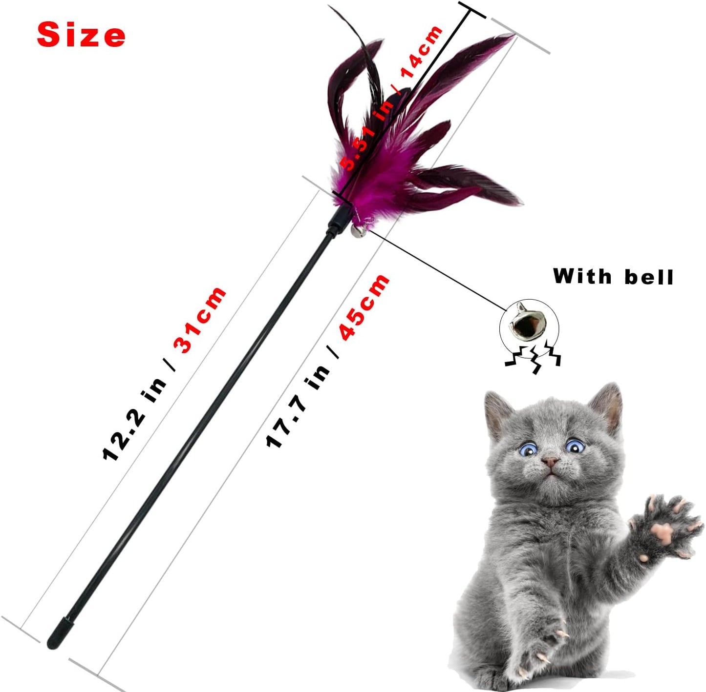 Cat Wand Toy Feather Stick Cat Toys, 6 Pieces Interactive Cat Toy Feathers Wand for Indoor Cats (A)