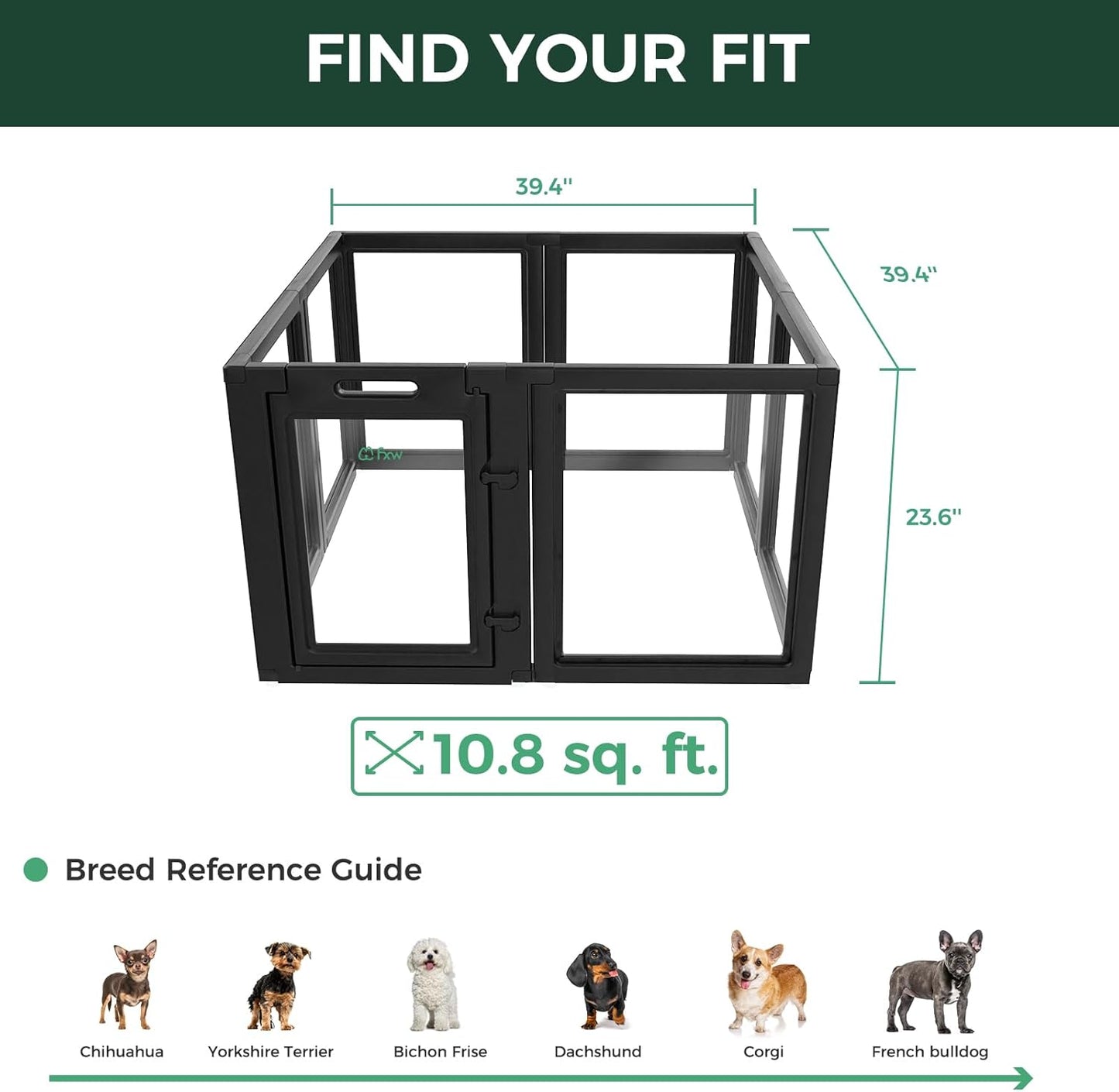 FXW AuraSpace Acrylic Indoor Unleashed Dog Playpen for Puppies and Small Dogs, 24 Inch, 8 Panels, Black