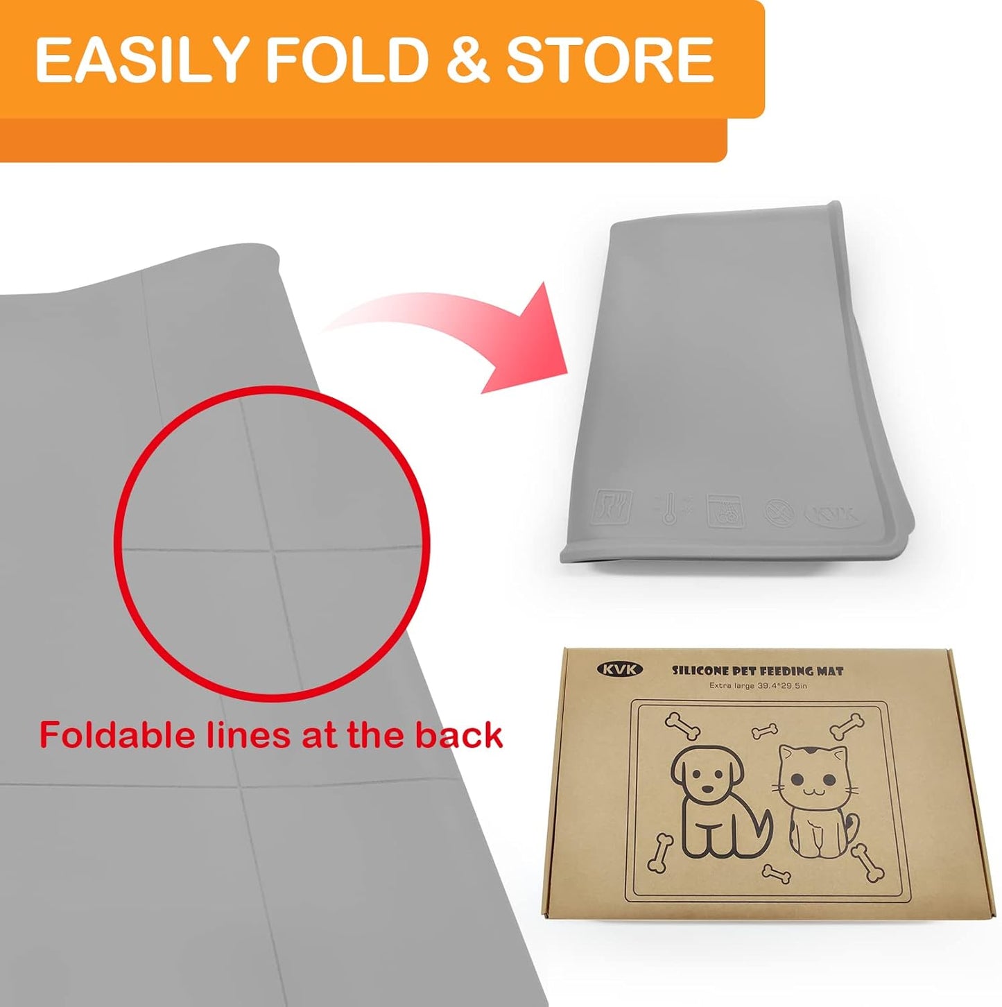Pet Food Mat Pet Feeding Mat Silicone Placemat for Dog and Cat Food Water Bowl Dog Food Mats for Floors Non Slip Waterproof Anti-bite Cool Grey 39.4X29.5in