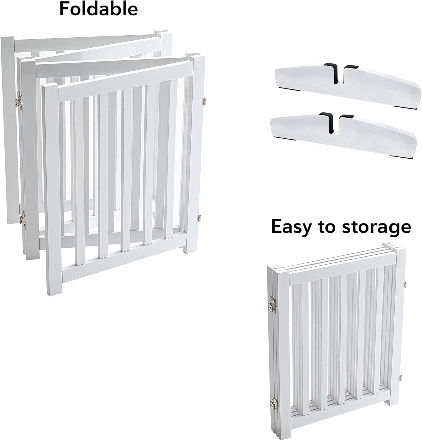 LZRS Solid Hardwood Freestanding Pet Gate,Wooden Dog Gates Indoor for Doorways,Nature Wood Dog Gates for The House,Stairs,Safety Fence,White,30" Height-4 Panels