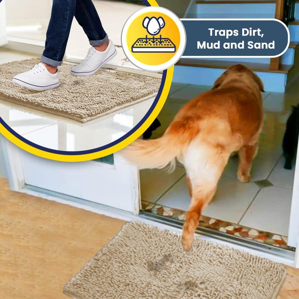 Muddy Mat® Shown on TV – Super Absorbent Microfiber Dog Door Mat for Muddy Paws, Non-Slip Washable Pet Rug, Quick Dry Chenille Entryway Carpet, Machine Washable Indoor Outdoor mat, Beige 30"x19"