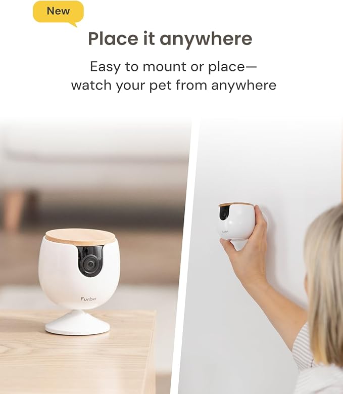 Furbo Mini Pet Camera: Security Cam w/Barking or Meowing Alerts, Cat or Dog Tracking w/Phone App, Smart Home Indoor Monitoring, 2-Way Speaker (Standard Features - No Subscription Required)