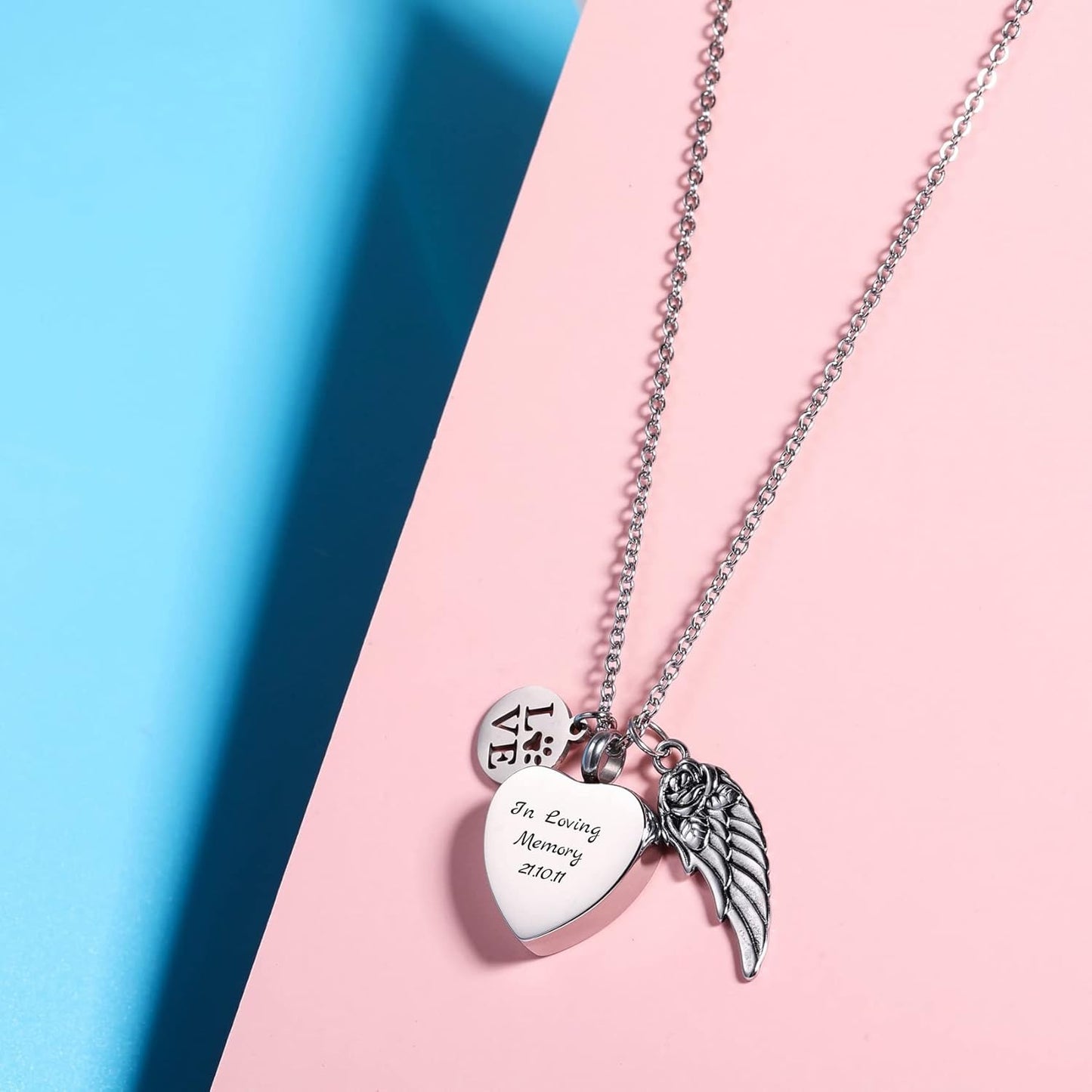 Personalized Urn Necklace for Pet Ashes Custom Photo/Name/Date Paw Print Pendant for Women Men Cremation Jewelry Memorial Keepsake for Dog/Cat/Pet Urn Necklace with Funnel Fill Kit