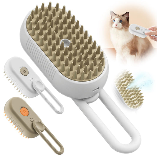 New Cat Steam Brush, 3 in 1 Pet Steam Groomer Brush, Rechargeable Pet Steam Groomer Comb for Massaging and Cleaning Shedding Pets Hair, Multifunctional Hair Removal Comb for Cats Dogs (White)