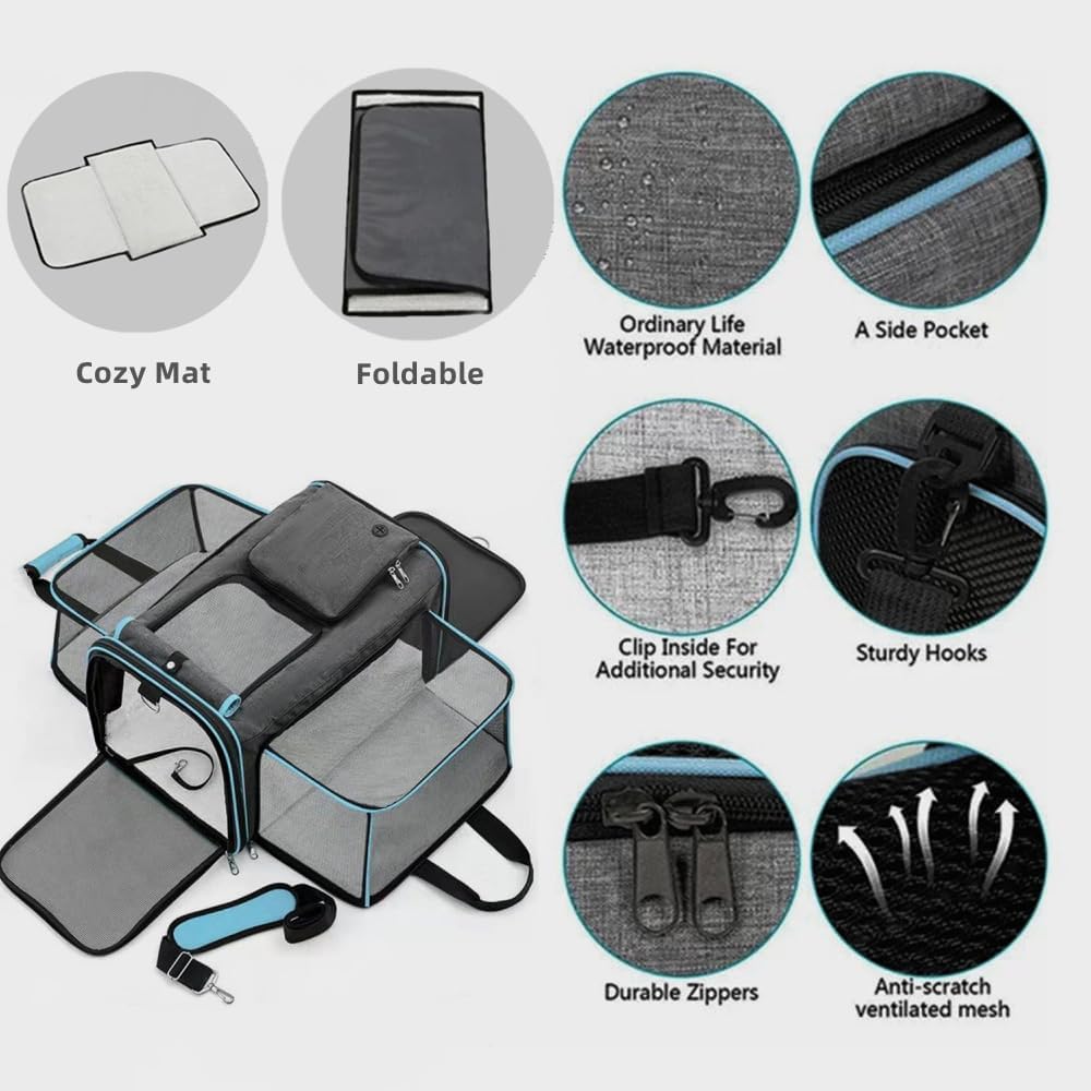 Expandable Travel Small Dog Cat Carrier(Large),Airline Approved Soft-Sided Pet Carrier with Removable Fleece Pad and Pockets for Cats/Puppy and Small Animals