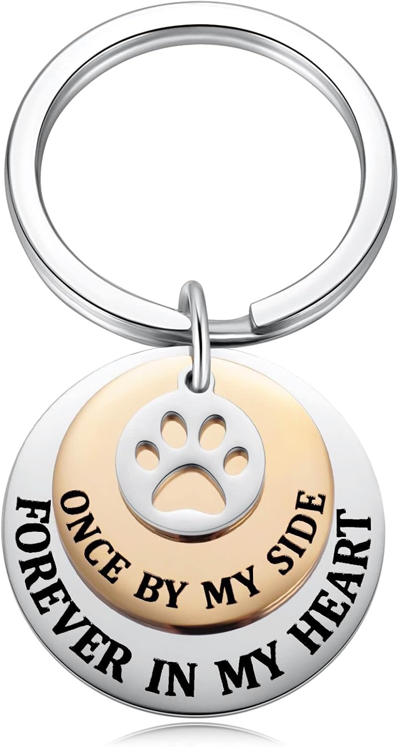 Pet Memorial Keychain Sympathy Gifts, Loss of Dog Cat Fur Baby Forever in My Heart Tri-Layer Remembrance Keyring for a Grieving Pet Owner