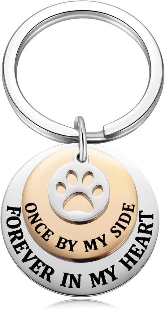 Pet Memorial Keychain Sympathy Gifts, Loss of Dog Cat Fur Baby Forever in My Heart Tri-Layer Remembrance Keyring for a Grieving Pet Owner