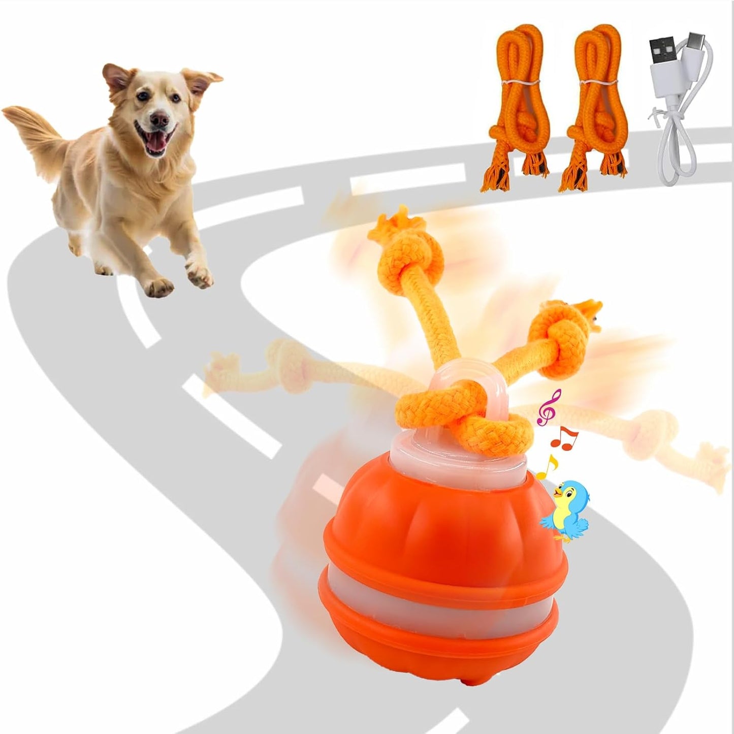 Interactive Dog Toys，Peppy Pet Ball for Dogs，Motion Activate Rolling Ball for Puppy/Medium Dogs，Active Rolling Dog Bal l Wicked Bal l for Daily Training, Dog Toys to Keep Them Busy (Orange)