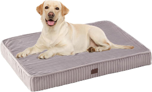 Orthopedic Dog Beds for XL, Large, Medium, Small Dogs - Soft Plush Washable with Egg Crate Foam, Waterproof with Removable Cover & Anti-Slip Bottom, Comfy Striped Dog Bed for Crate, 40x28 Inch, Gray
