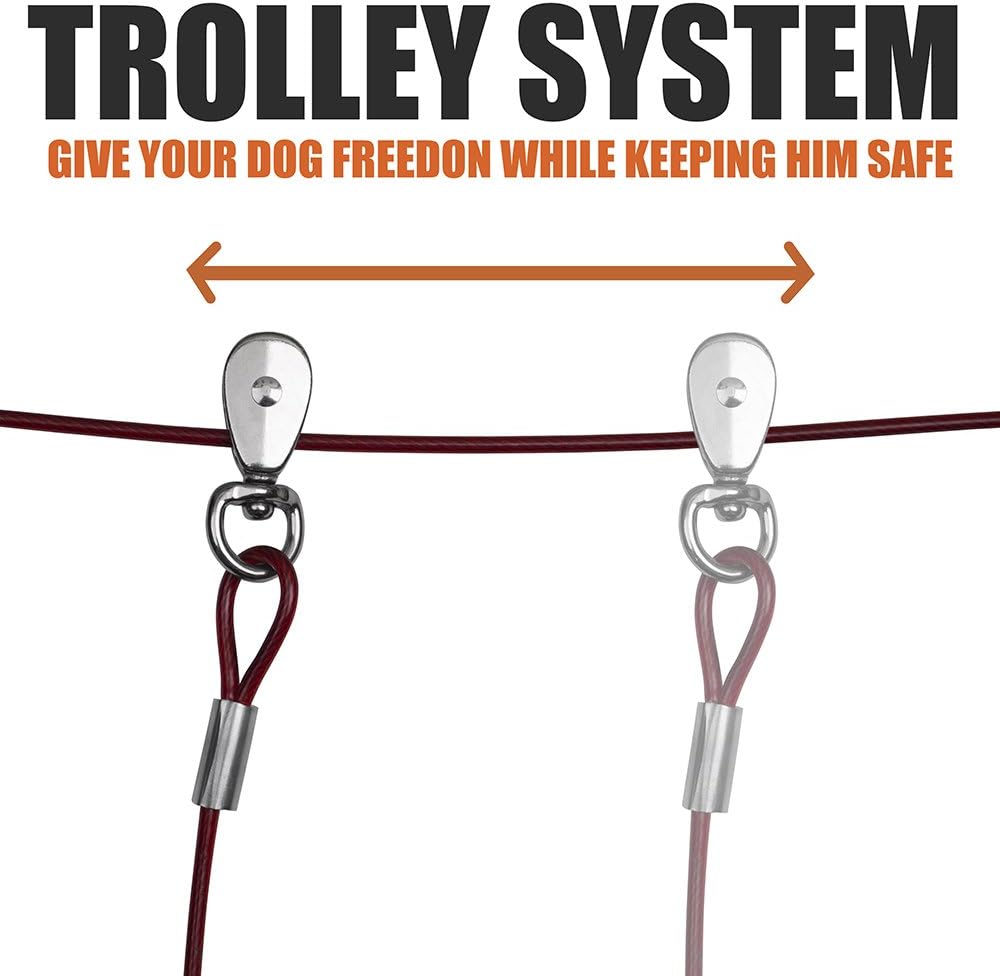 BV Dog Aerial Trolley System Tie Out for Yard - 60ft Dog Run Cable with 10ft Pulley Runner Lead - Heavy Duty Reflective Cable for Dogs up to 125 lbs, Rust-Resistant & Tangle-Free Outdoor Runner