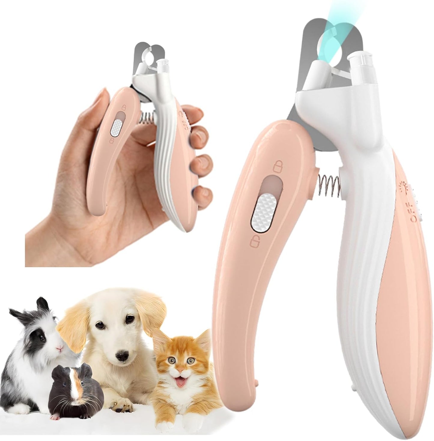 Cat Dog Pet Nail Clippers with Light, Llluminates Cat Dog Nails or Bloodline,Safety Pet Nail Clipper for Dogs, Cats, Rabbits Sharp No Nail Splitting (Pink)