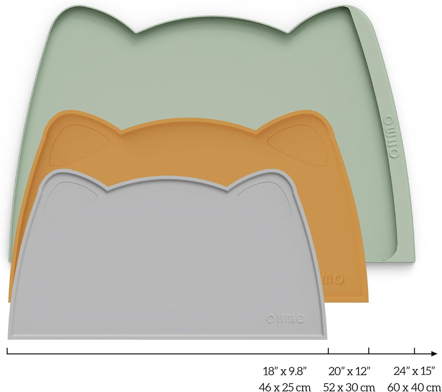 OHMO - Cat Food Mat, Silicone Pet Feeding Mat for Floor Non-Skid Waterproof Dog Water Bowl Tray, Easy to Clean Pet Placemat (Ash Light Grey, 18 * 9.8'')