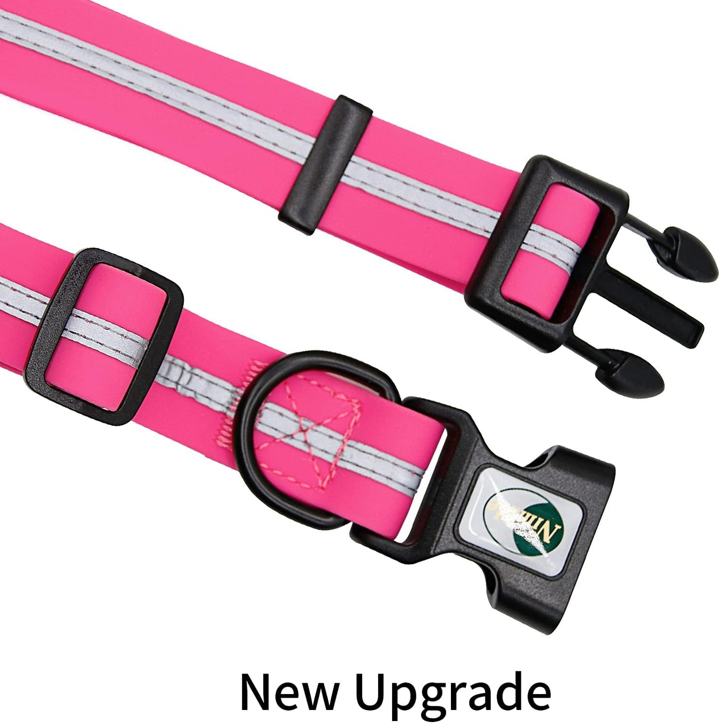 NIMBLE Dog Collar Waterproof Pet Collars Anti-Odor Durable Adjustable PVC & Polyester Soft with Reflective Cloth Stripe Basic Dog Collars S/M/L Sizes (Medium (11.81”-18.5”inches), Pink)
