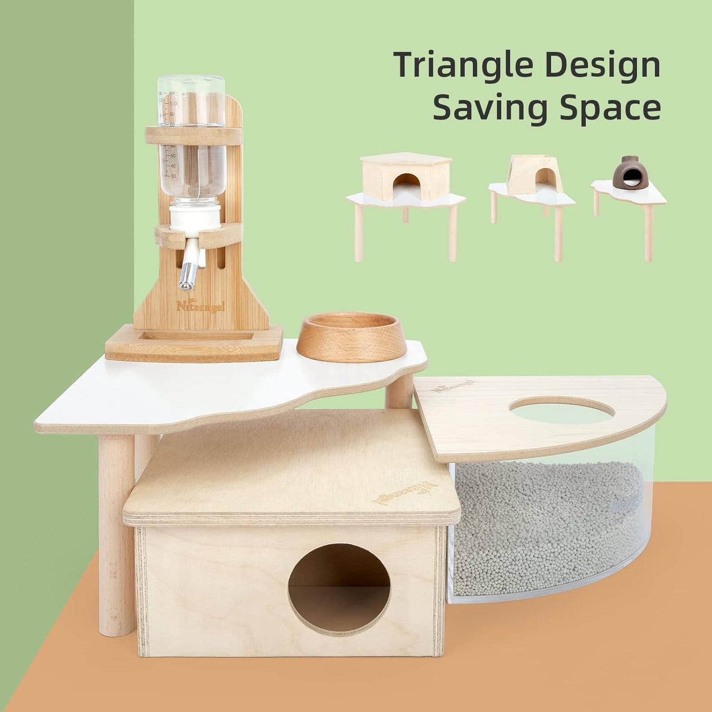 Niteangel Hamster Play Wooden Platform for Dwarf Syrian Hamsters Gerbils Mice Degus or Other Small Pets (Triangle - 5.9'' Height, White)