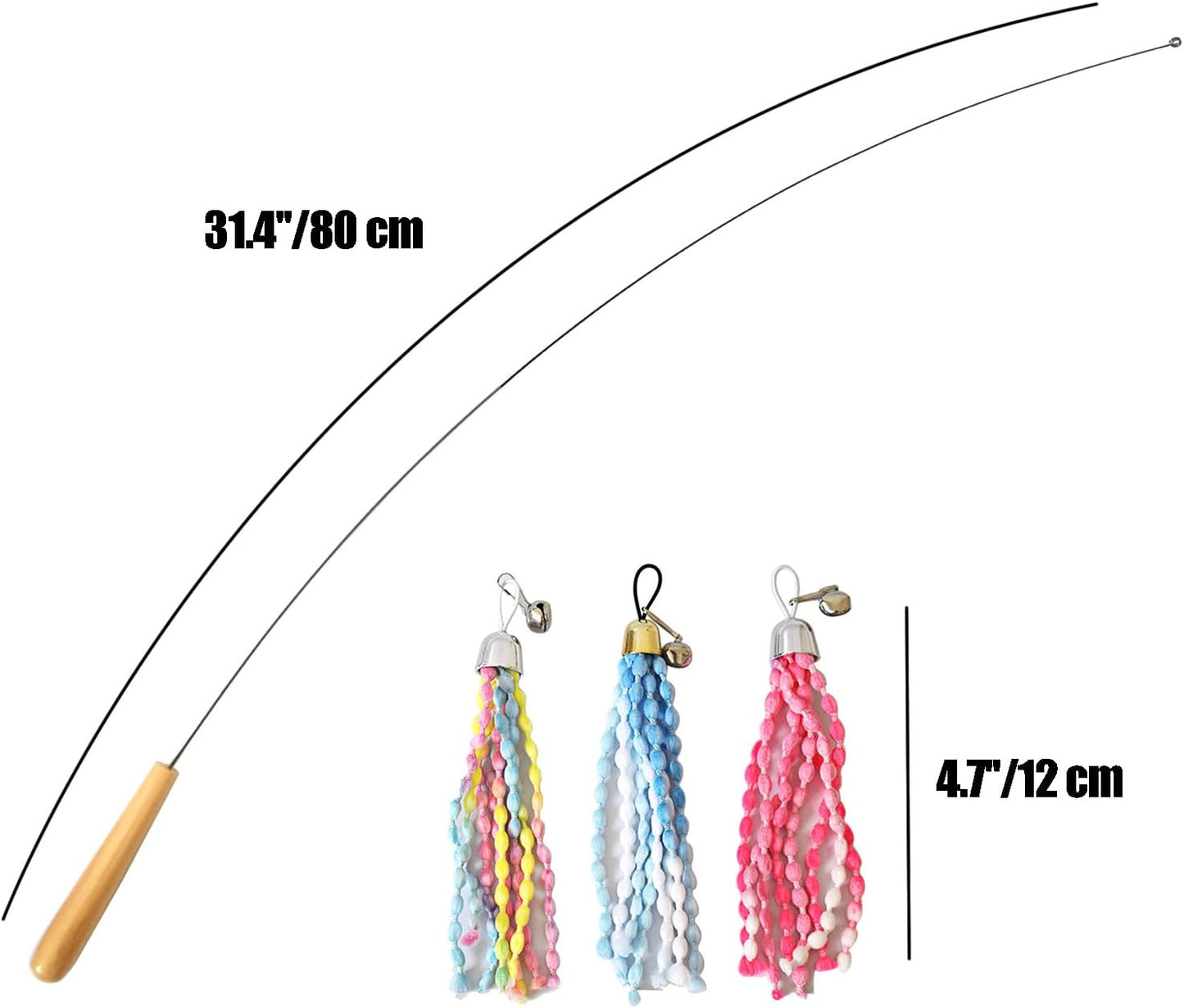 IUHKBH Cat Wands, Wire Cat Toys with 3 Teaser Replacement Heads Interactive Cat Toys for All Breed Sizes