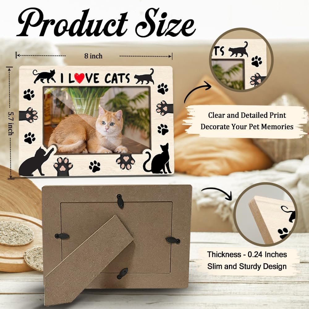 I Love Cats Wooden Picture Frames Present for Cat Lover Pet Owner Women Girls Friends Kitten Memorial Keepsake Home Office Living Room Tabletop Decor Picture Picture Frames 4x6 Photo - YY024