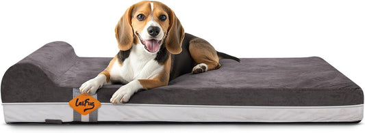 Laifug Orthopedic Memory Foam Extra Large Dog Bed with Pillow and Durable Water Proof Liner & Removable Washable Cover & Smart Design (Large (40"x25"x5.5"), Grey)