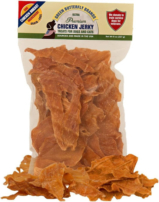 Chicken Jerky - Dog Treats Made in USA Only - 1 Ingredient: USDA Grade A Chicken Breast - No Additives or Preservatives - Grain Free Snack, All Natural Premium Strips, 8 Ounces