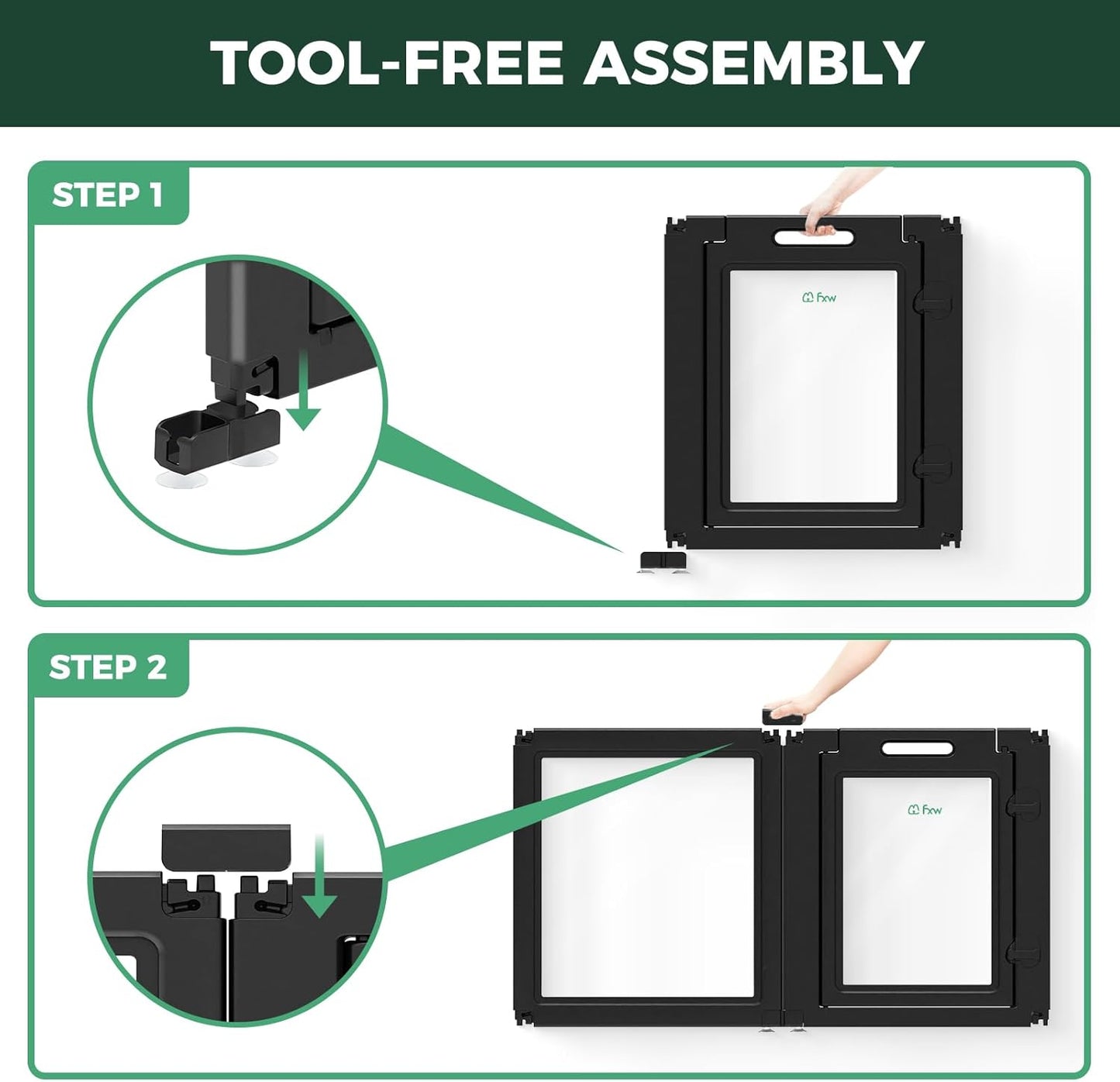 FXW AuraSpace Acrylic Indoor Unleashed Dog Playpen for Puppies and Small Dogs, 24 Inch, 8 Panels, Black