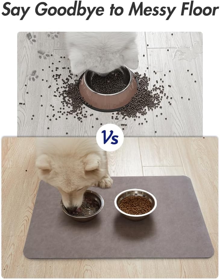MontVoo-Absorbent Pet Feeding Mat-No Stains Pet Mat for Food and Water Bowl-Quick Dry Cat & Dog Food Mat Water Dispenser Mat-Pet Supplies Mat-Dog Water Bowl Mat for Messy Drinker Brown