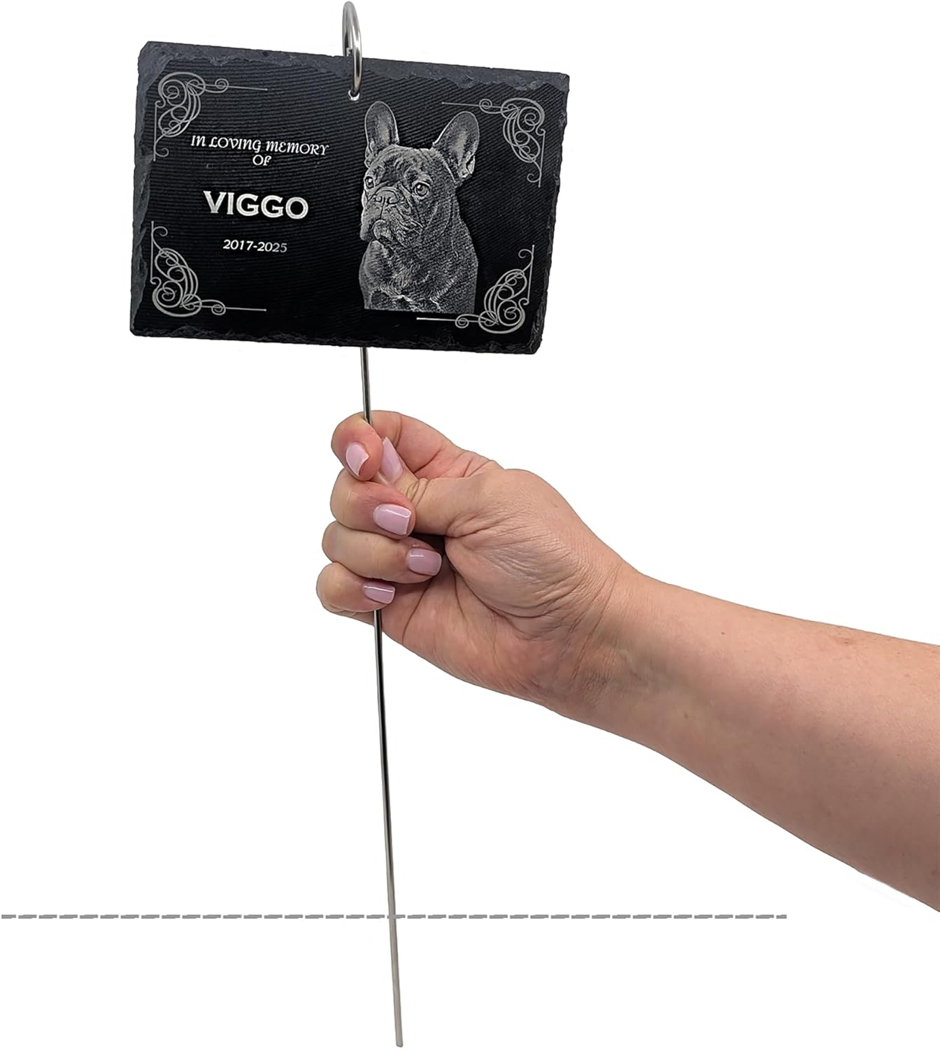 lemuria Outdoor Pet Memorial Plaque with Garden Stake Dog Grave Marker or Cat Headstone Personalized Slate Memorial Stone for Pets Weatherproof Rainbow Bridge for Yard or Cemetery (6x4 inches)