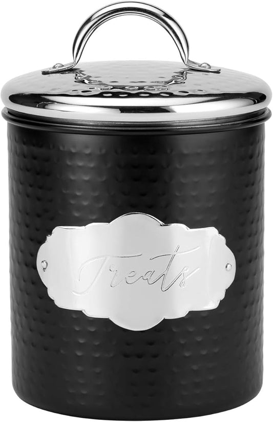 Amici Pet Cavalier Metal Canister Treats Jar, 40 Fluid Ounces, Black and Silver