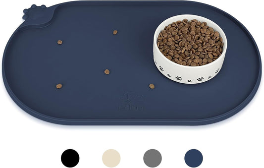 KPWACD Pet Placemat for Dog and Cat, Waterproof Silicone Dogs Feeding Bowl Mat Prevent Food and Water Overflow, High-Lips Puppy Dish Mats Suitable for Small Medium Big Pets, Navy, 24" * 16"