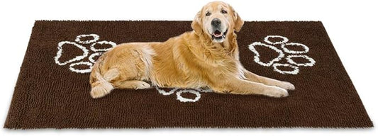 EXPAWLORER Dog Door Mat for Muddy Paws - Highly Absorbent Microfiber Rug, Soft Chenille Runner Indoor Outdoor Floor, Non-Slip Large Pet Paw Cleaning Washable Mud Mat for Bathroom, Brown