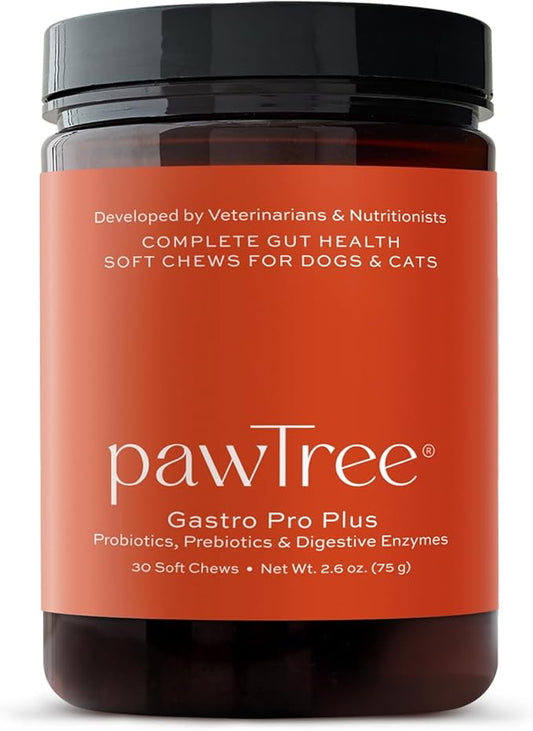 pawTree Gastro Pro Plus® for Dogs and Cats - Probiotics, Prebiotics and Digestive Enzymes - for Sensitive Stomach, Digestive Issues, Loose Stool, and Bad Gas (30 ct)