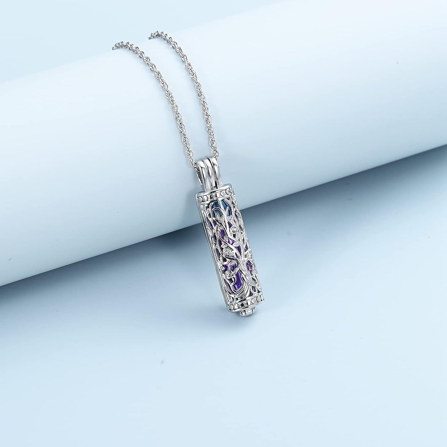 shajwo Cylinder Cremation Jewelry Tree of Life Urn Ashes Necklace for Women Men Vial Cremation Ash Pendant Loved One Memorial Jewelry