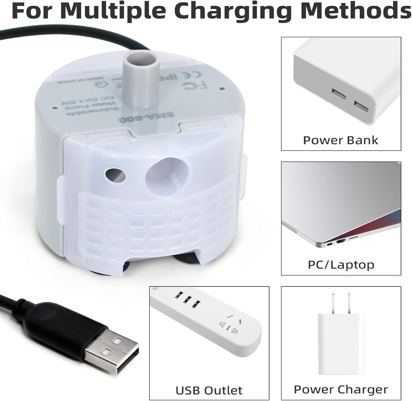 Ultra-Quiet Replacement Pump for Stainless Steel Cat Water Fountains - SMA-800 Motor - Safe and Easy to Clean with Low Voltage DC 5V and USB Cable (Bottom Suction Pump)