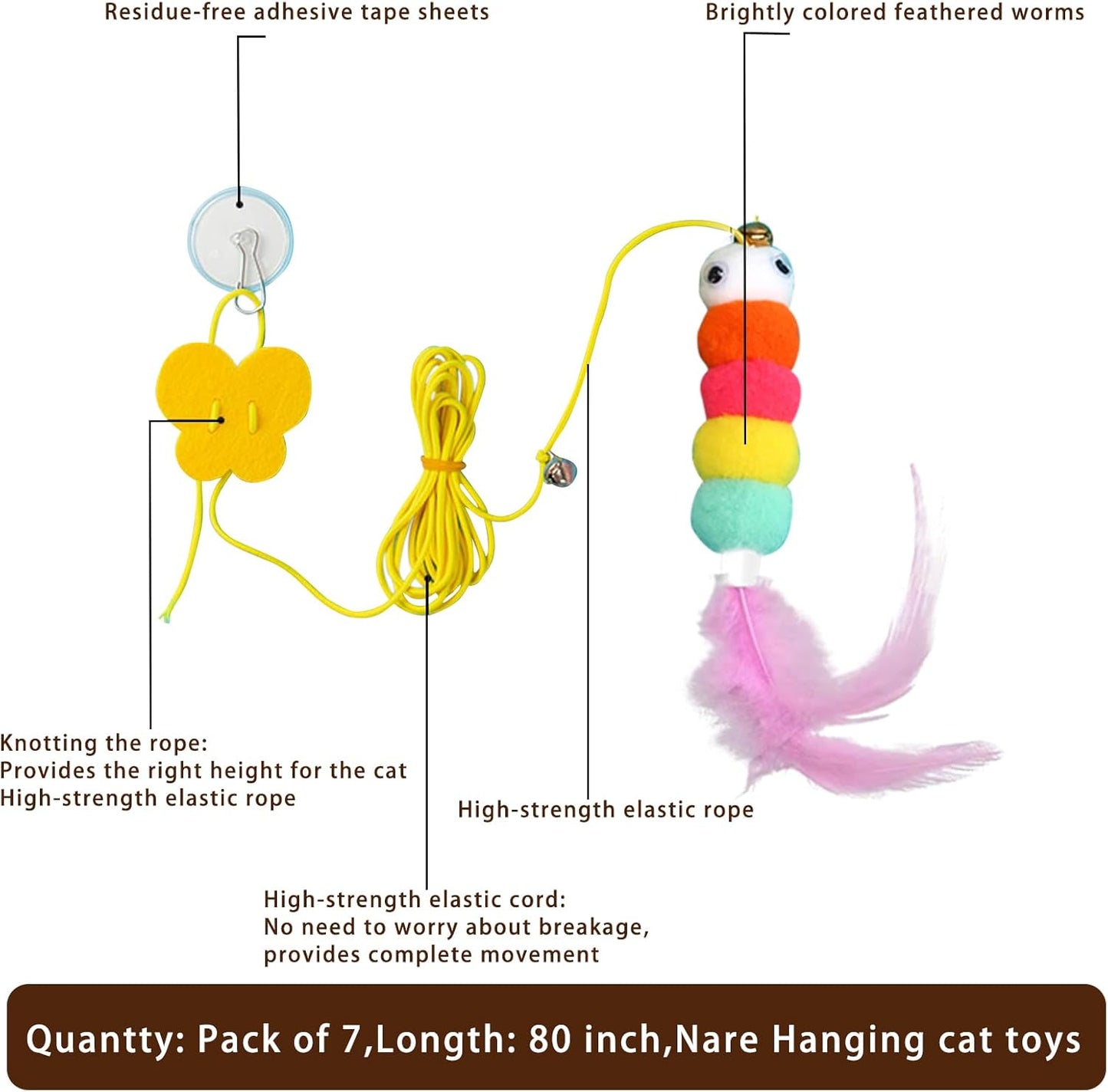 Kitten Toys 6 Pcs Interactive Feather Cat Toys, Cat Teaser Retractable Indoor Cat Toys Self Play Hanging Cat Toy,Cat Toy Indoor Kitten Play Chase Fun Exercise, Mental Physical Stimulation